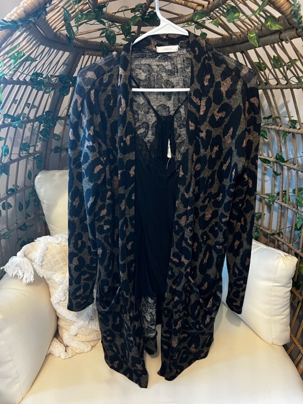 Leopard Print Open Cardigan - with black tank top
